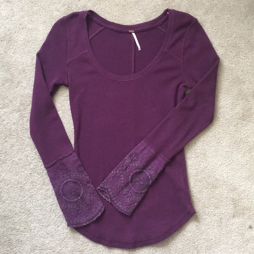 Free People Thermal Top with Sleeve Detail